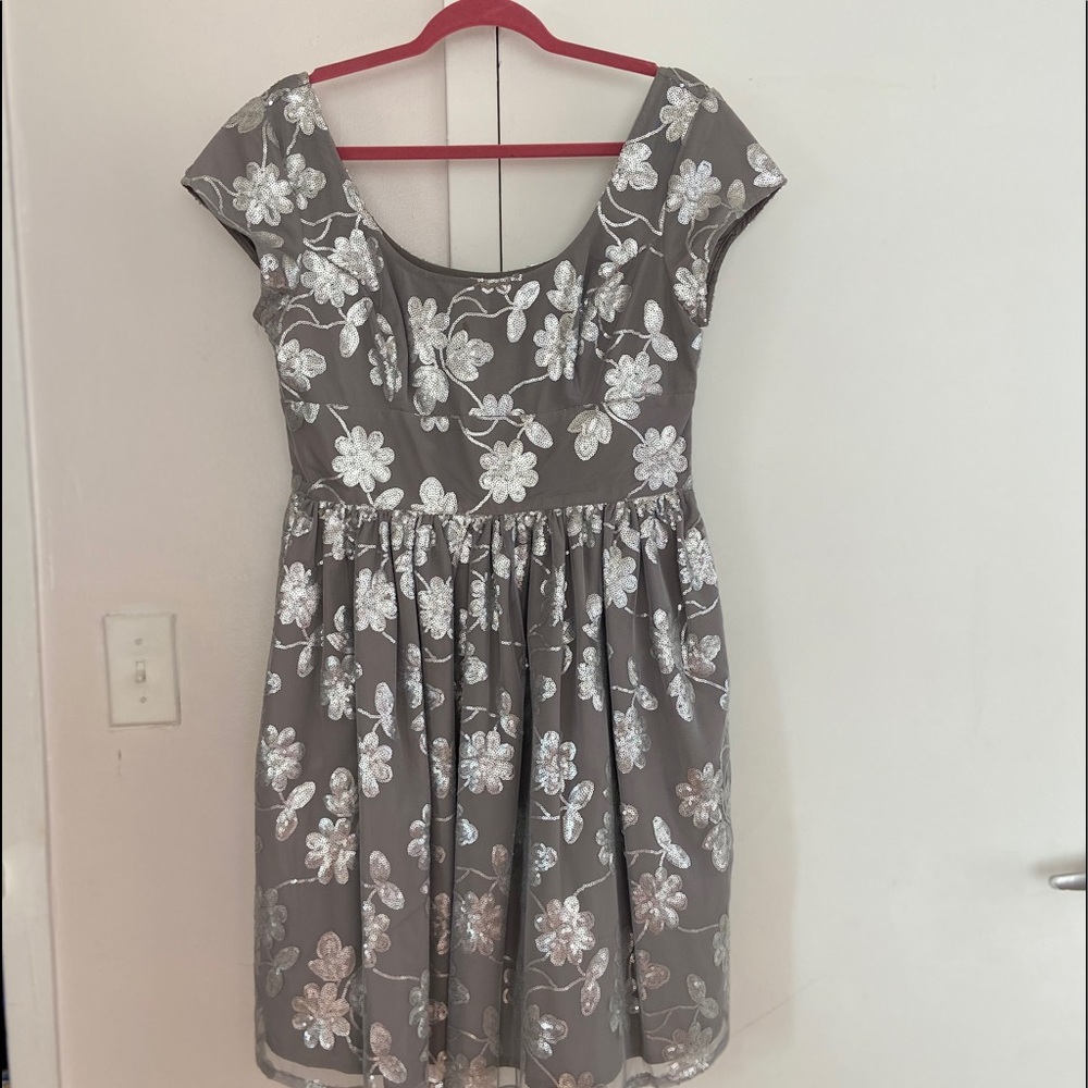 Silver and grey sequined floral dress